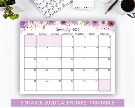 Editable 2020 Monthly Calendars Printable Maple Planners