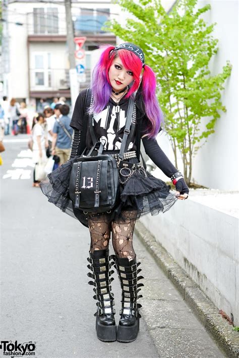 Lisa13 W Pink And Purple Hair Sheer Skirt And Demonia Boots In Harajuku