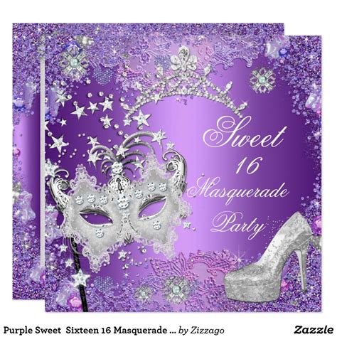 purple sweet sixteen 16 masquerade party tiara invitation sweet 16 masquerade