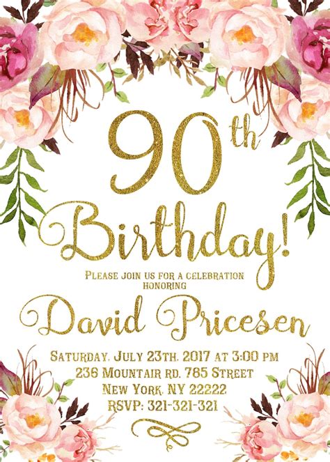 Printable 90th Birthday Invitations