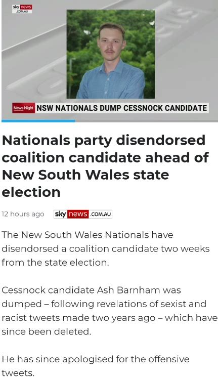 Jasmine Bell On Twitter Rt Qldaah Ash Barnham Disendorsed By The Nats For Cessnock Over