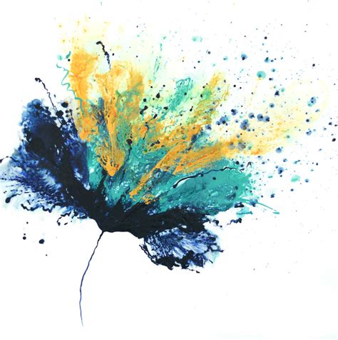 Navy Blue Teal Flower Wall Art Metallic Gold Original ...