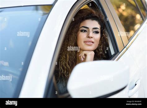 Beautiful Young Arabic Woman Inside A Nice White Car Looking Through The Window Arab Girl