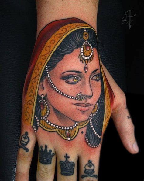 Colored Very Detailed Hand Tattoo Of Hinduism Woman Tattooimagesbiz