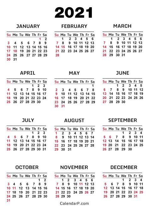 2021 Calendar With Us Holidays Printable Free White Sunday Start