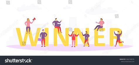 Happy People Win Gold Cup Characters Stock Vector Royalty Free