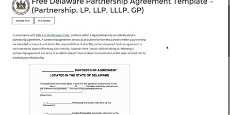 Free Delaware Partnership Agreement Template Partnership Lp Llp