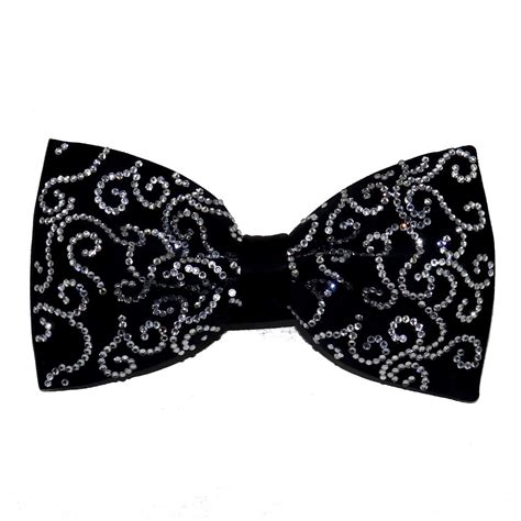 Black Silk Luxury Bow Tie With Swarovski Rhinestones