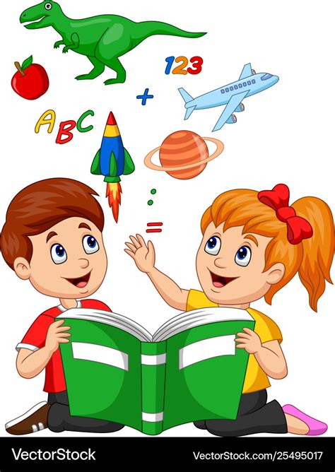 Cartoon Kids Reading Book Education Concept Vector Image