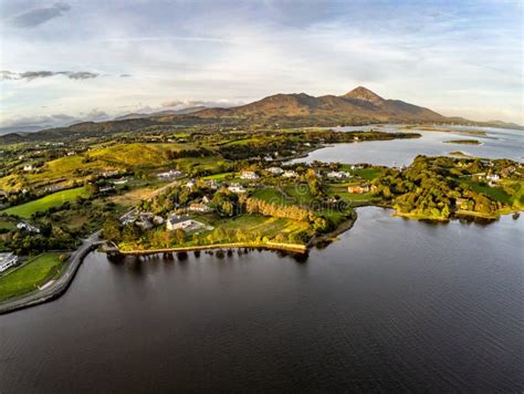 Aerial View Of Croagh Patrick Mountain And Westport Bay At Sunrise