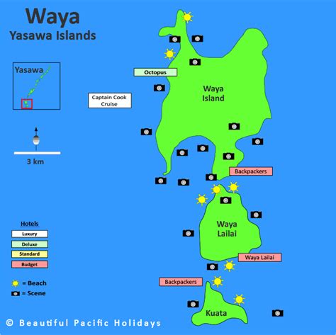 Map Of Waya Island In Fiji Islands Showing Hotel Locations