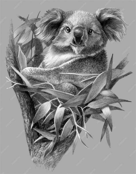 Premium Photo Monochrome Sketch Koala Bear On The Tree Detailed