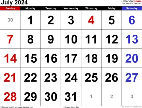 July 2024 Calendarpedia Garnet Michaelina