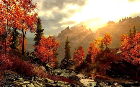 Art Painting Forest Autumn Mountains Painting Picture