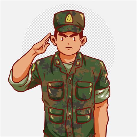Premium Psd Soldier In Brown Green Uniform Saluting Illustration
