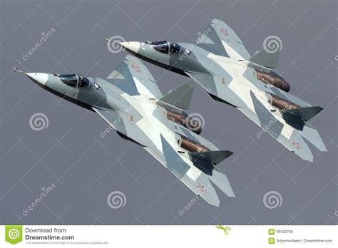 Pair Of Sukhoi T 50 Pak Fa 052 Blue And 051 Blue Modern Russian Jet