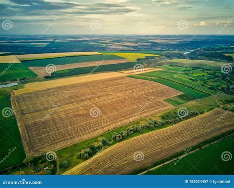 Aerial View Of The Countryside With Village And Fields Stock Image