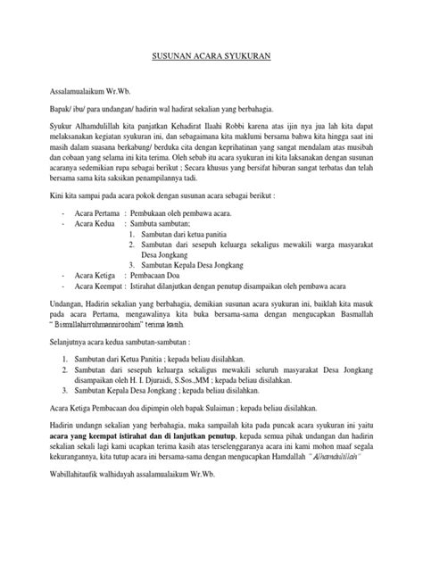 Tidak hanya teks nya saja tapi juga susunan acara pernikahannya secara lengkap susunan random acara pernikahan modern berbahasa indonesia. Contoh Susunan Acara Syukuran Terbaik - Kumpulan Contoh Teks MC