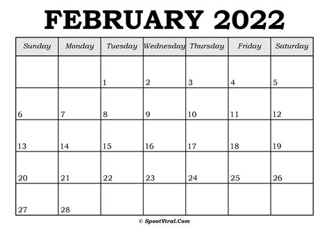 Blank February 2022 Calendar Printable Latest Calendar Printable