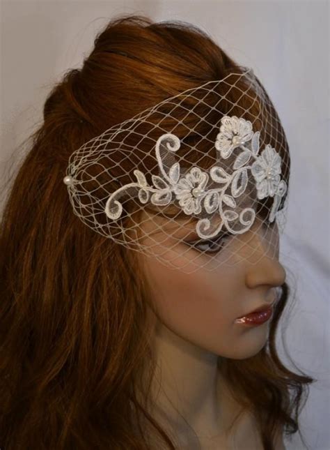 birdcage lace bridal veil ivory bird cage blusher veil with lace applique and pearls russian