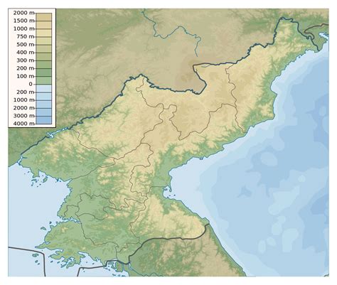 Большая физическая карта Северной Кореи Северная Корея Азия Maps