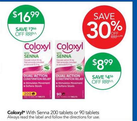 Coloxyl Whit Senna 200 Tablets Or 90 Tablets Offer At Terry White