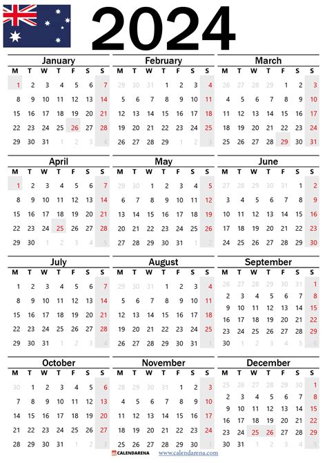 2024 Printable Monthly Calendar Australia Fayth Jennica