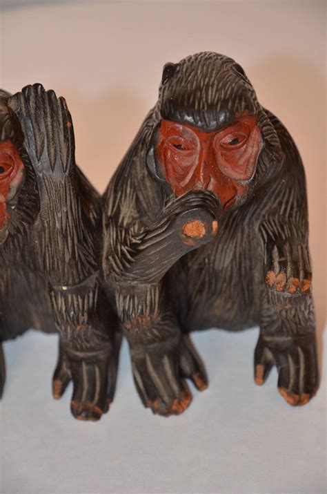 Vintage Three Wise Monkeys Carved Wood Figurine With Defect Etsy