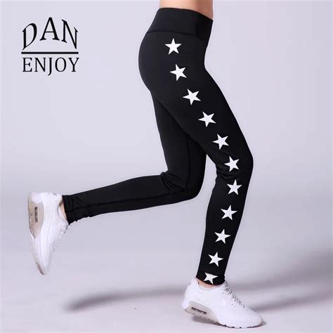 danenjoy 2018 sexy high waist stretched stars sports pants gym clothes spandex running tights