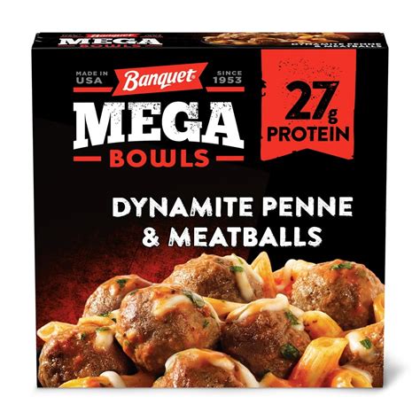 Banquet Mega Bowls Frozen Meal Dynamite Penne And Meatballs 14 Ounce