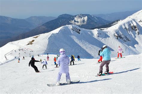Sochi Russia February 27 2016 People Snowboarding On Ski Resort