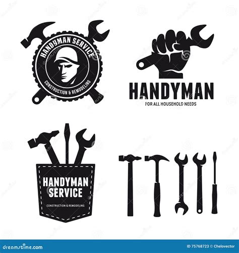 Handyman Labels Badges Emblems And Design Elements Tools Silhouettes