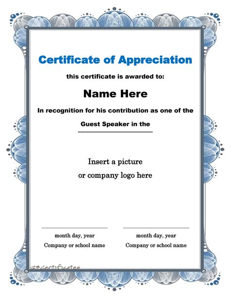Printable Certificate Of Appreciation