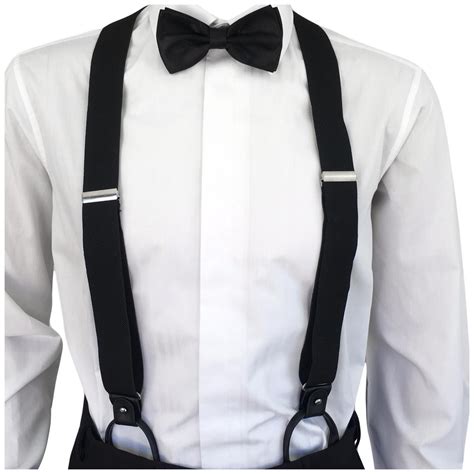 Gassani Black Wide Suspenders And Bow Tie Set With Button And Clip