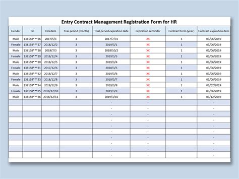Excel Of Entry Contract Management Registration Form For Hrxlsx Wps