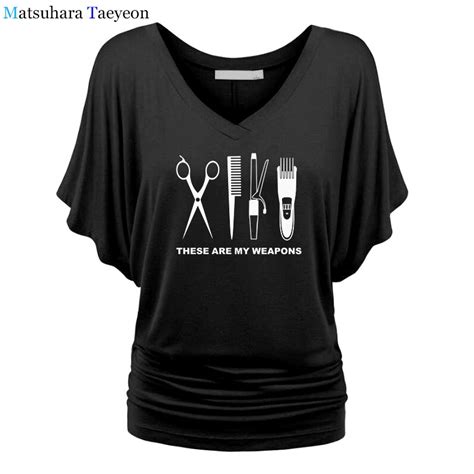 Barber T Shirt Women Batwing Sleeve V Neck Cotton Hairdresser Weapon T Shirt Girls Woman