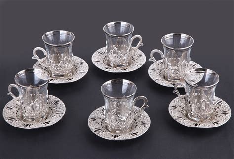 Latest Collection Ahu Silver Color Turkish Tea Cups Set Fairturk Com