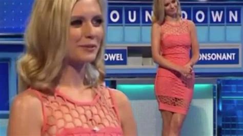 rachel riley flashes a daring amount of flesh in a very racy dress in countdown sartorial shake