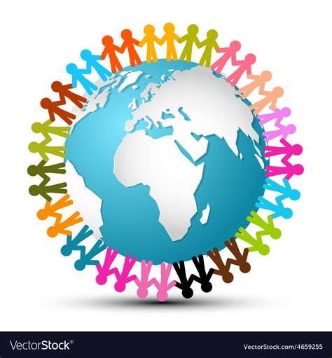 People Holding Hands Around Globe Earth Vector Image