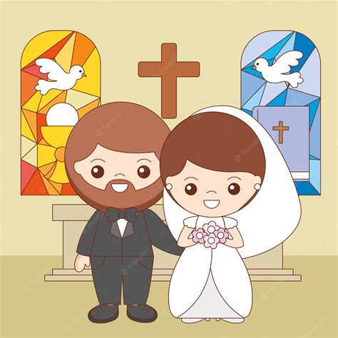Sacramentos Del Cristianismo Matrimonio Ilustración De Dibujos Animados
