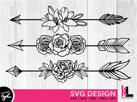 Floral Arrow Svg Boho Arrow Tattoo Page Divider Flower Cut Etsy Australia