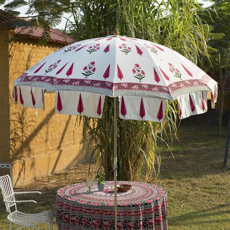 Garden Umbrella Indian Floral Patio Parasol Large Sun Etsy