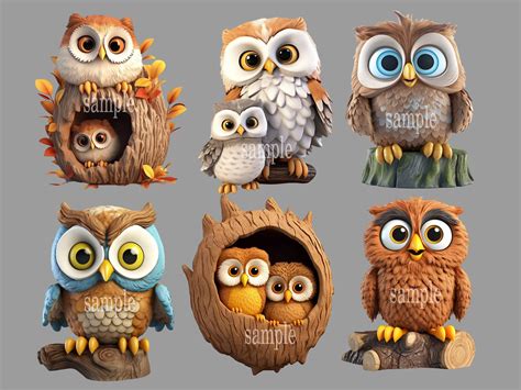 Whimsical Woodland Owl Clipart Cute Woodland Owl Png Etsy