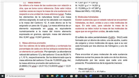 Ciencia 8 Semana 9 AÑo 2022 Definicion De Peso Atomico Y Masa