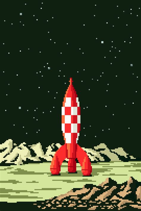 Tintin Rocket Shown At 400 Percent Cool Pixel Art Art