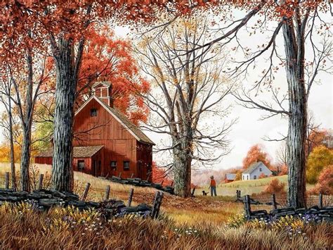 Pin By Margie Woodley Mallo On Autumn Barn Scene Country Art Farm Art