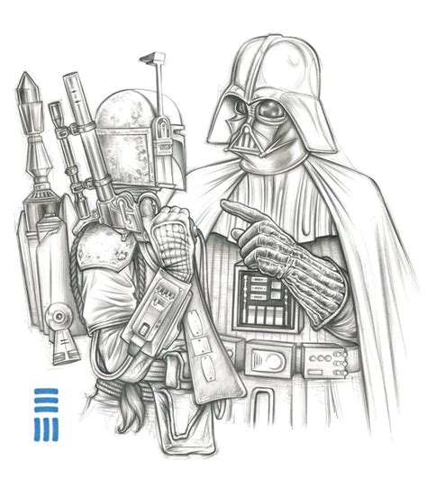 Darth Vader Boba Fett Preliminary Sketch By Erik Maell Star Wars