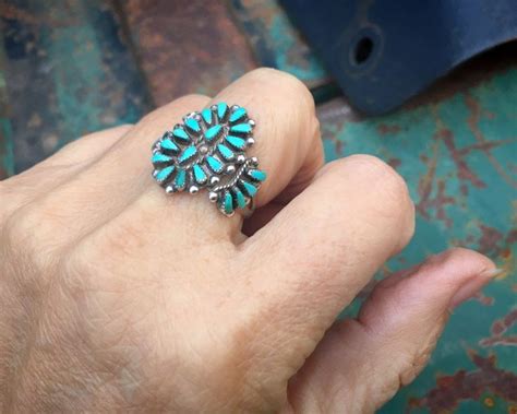 Zuni Milburn Dishta Petit Point Turquoise Ring Size Vintage Native