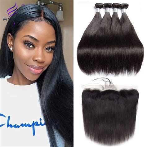 Straight Transparent Lace Frontal With Bundles Inch Long Bundles With