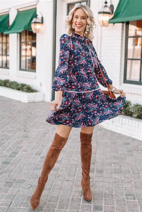 Fall Dress Outfit With Over The Knee Boots Straight A Style Fall